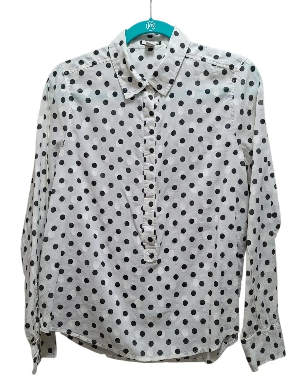 Sz S J Crew Jaquard Popover Button-Up Shirt Black White 100% Cotton Parisian